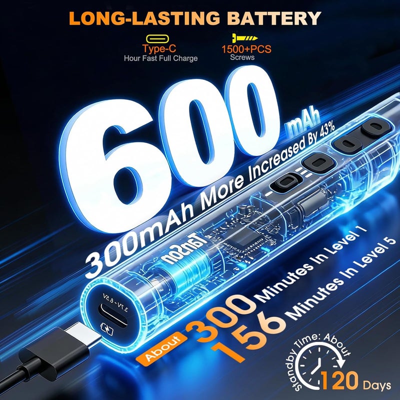 Tanso Precision Electric Screwdriver Set,160-in-1 Mini Electric Screwdriver,650mAh Rechargeable Screwdrivers,S2 Magnetic Bit,3 Torque Settings,Repair Tool Kit for Computer Phone Laptop Camera Watch Glasses - Image 4